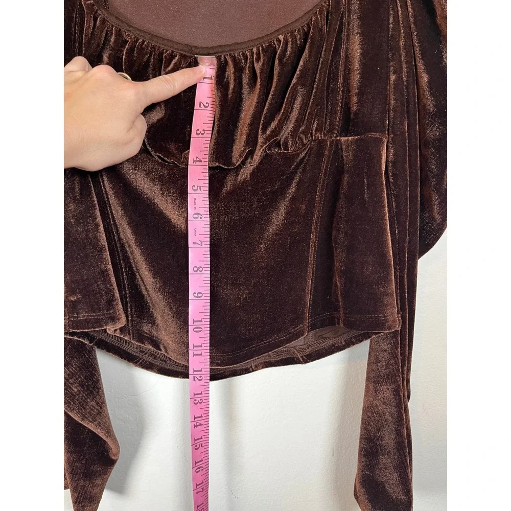 Free People Brown Velvet Puff Sleeve Square Neck Corset Top Women's M